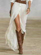 Damen-Maxikleid aus Baumwollleinen mit Plisseerock