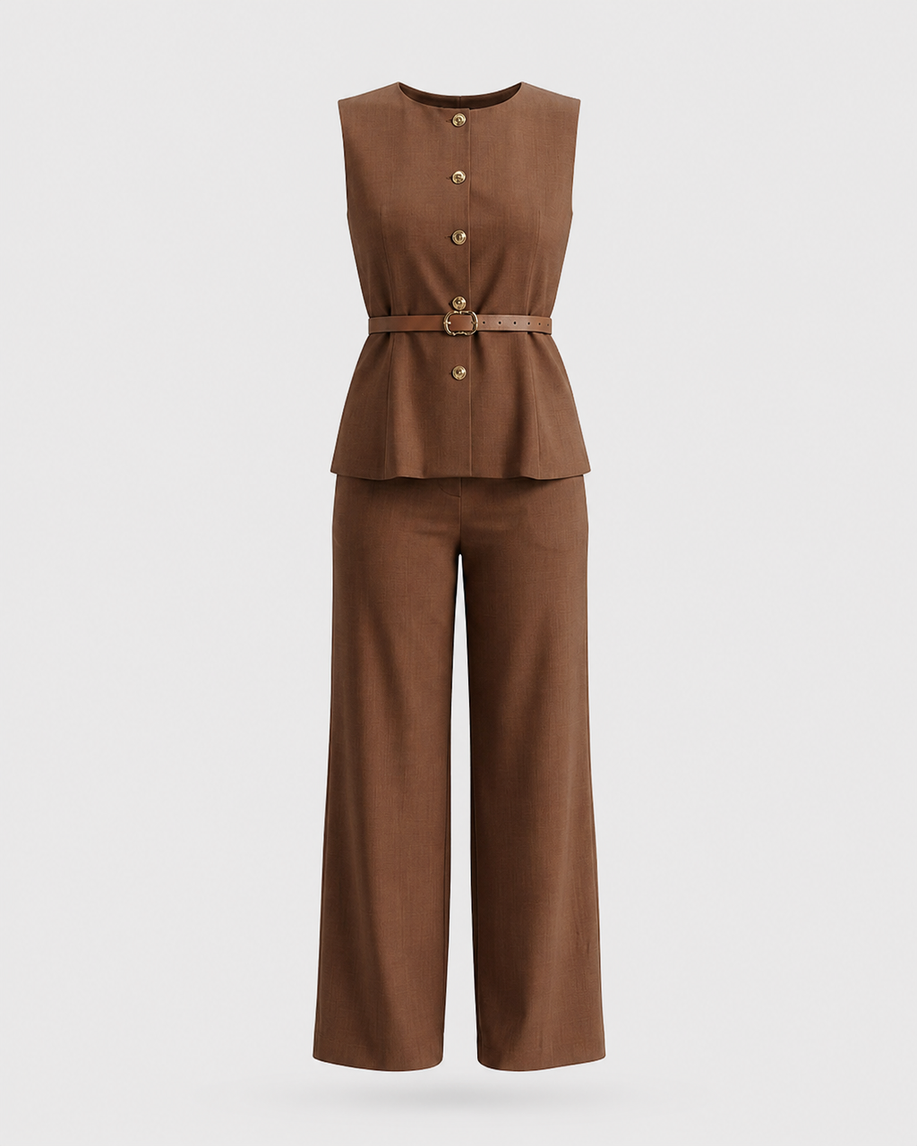 Conjunto Pantalón Y Chaleco Con Cinturón En Cintura