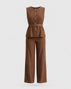 Conjunto Pantalón Y Chaleco Con Cinturón En Cintura