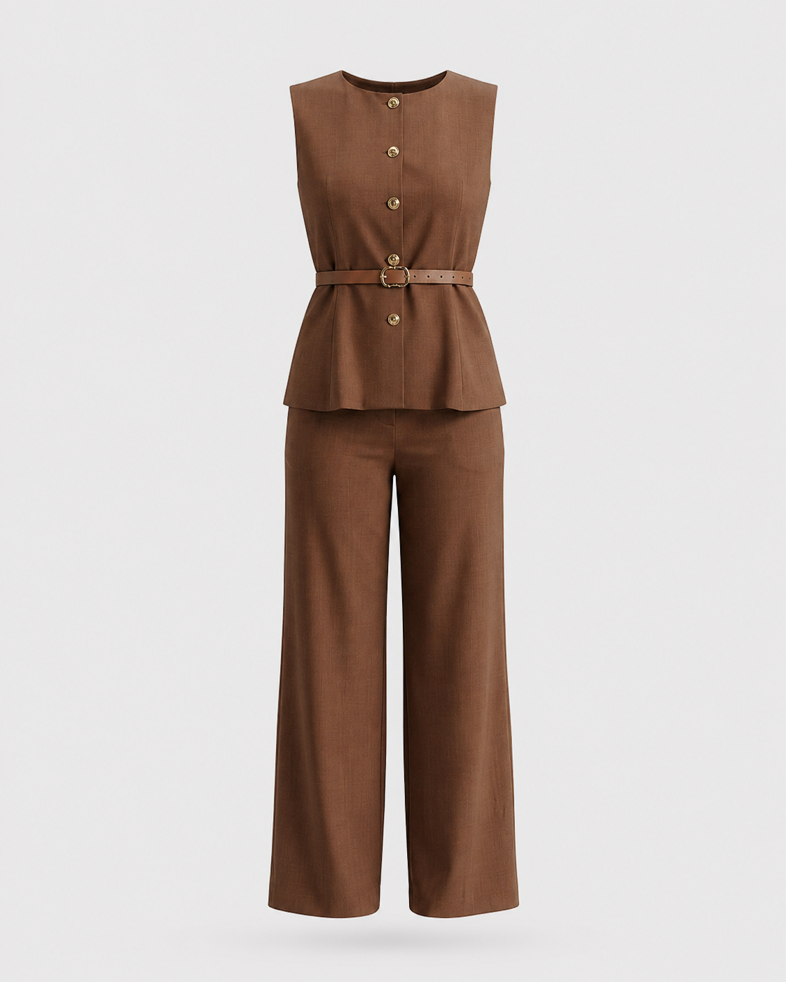 Conjunto Pantalón Y Chaleco Con Cinturón En Cintura