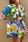 Women's T-Shirt and Shorts Set in Linen and Cotton