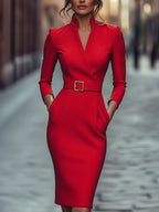 Vestido Negro Elegante con Cinturón y Corte Fluido
