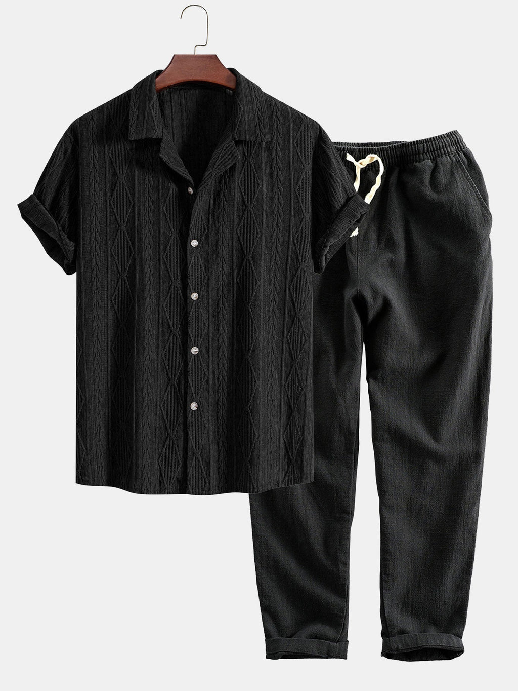 Conjunto Camisa Cubana Jacquard y Pantalón Cropped Lino
