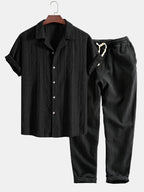 Conjunto Camisa Cubana Jacquard y Pantalón Cropped Lino
