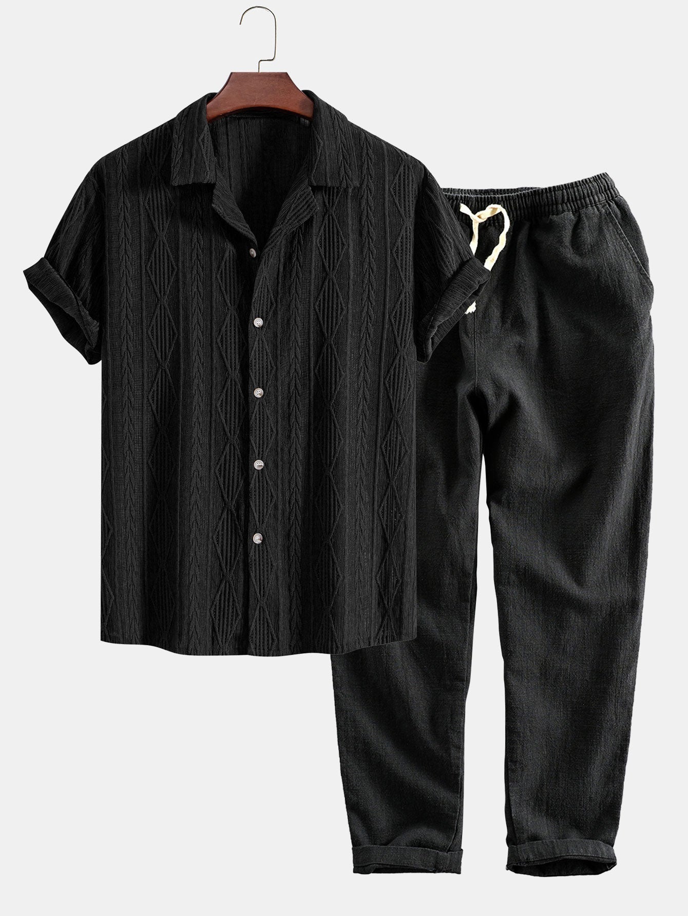 Conjunto Camisa Cubana Jacquard y Pantalón Cropped Lino