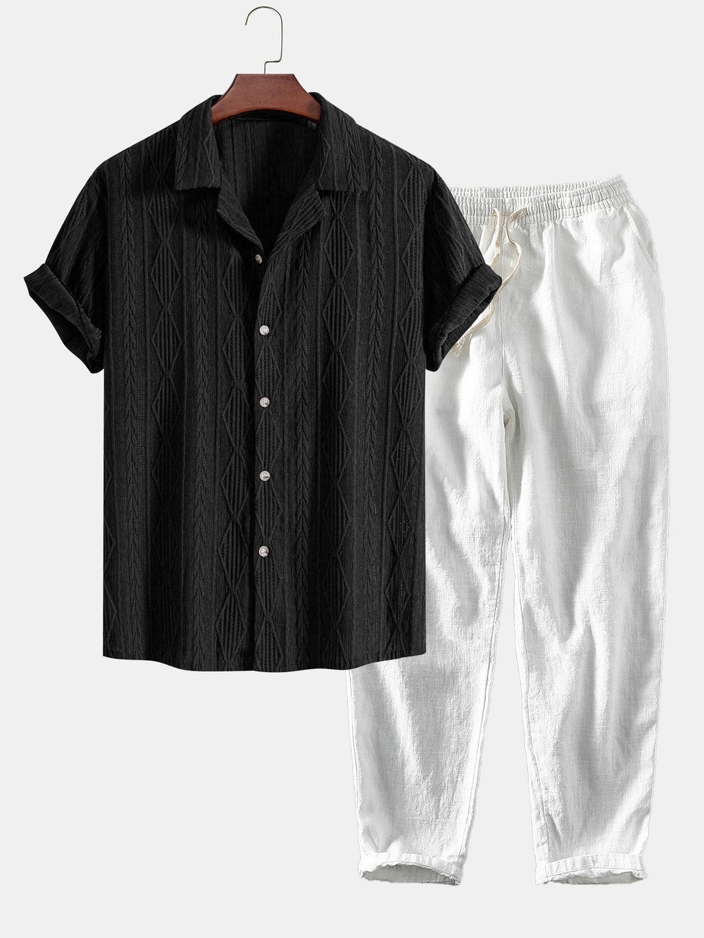 Conjunto Camisa Cubana Jacquard y Pantalón Cropped Lino