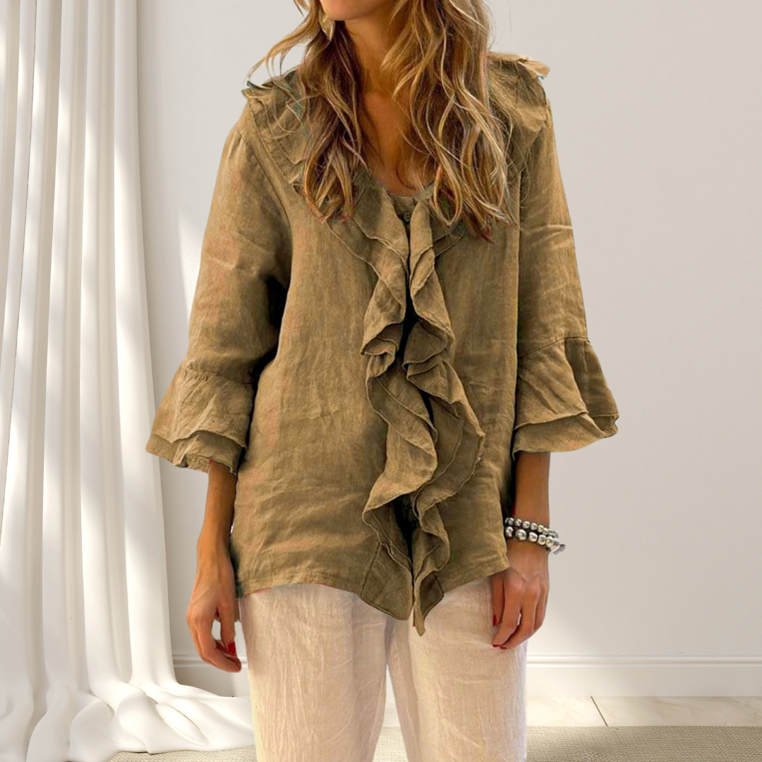 Elegante Bluse aus Leinen-Baumwoll-Gemisch mit Rüschen