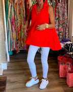 Blusa Sin Mangas Con Volantes y Cuello Solapa