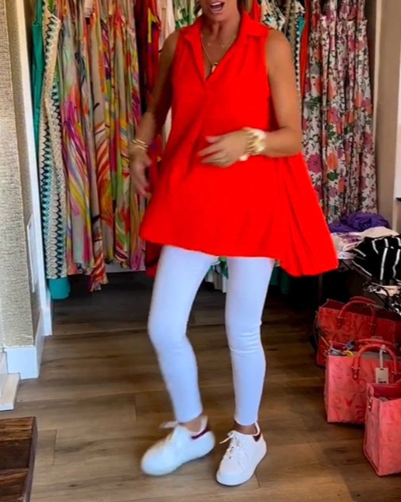 Laluna® | Mouwloze top met ruches en revers