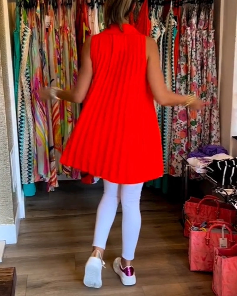 Blusa Sin Mangas Con Volantes y Cuello Solapa