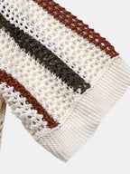 Conjunto Polo Crochet Rayas y Pantalón Recto de Lino