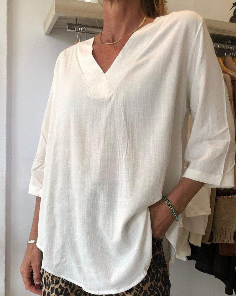 Camisa Holgada de Mujer con Cuello en V Elegante