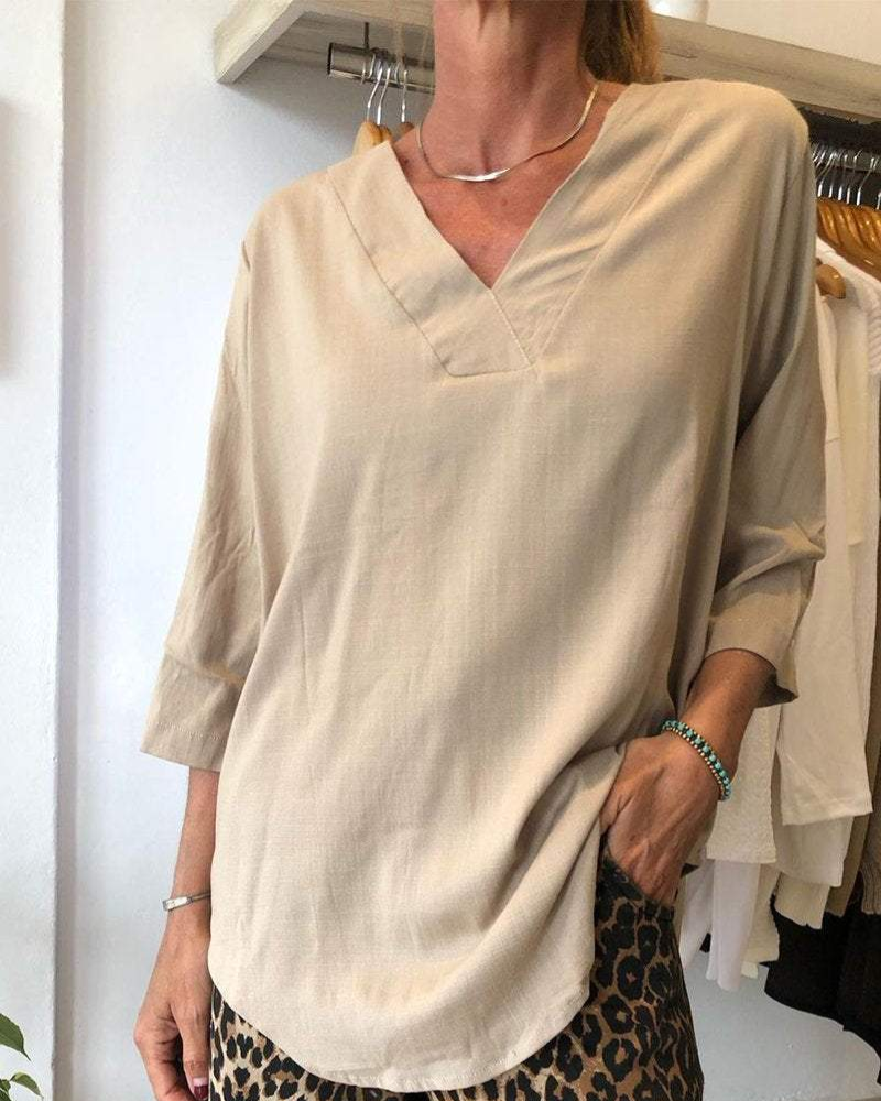 Camisa Holgada de Mujer con Cuello en V Elegante