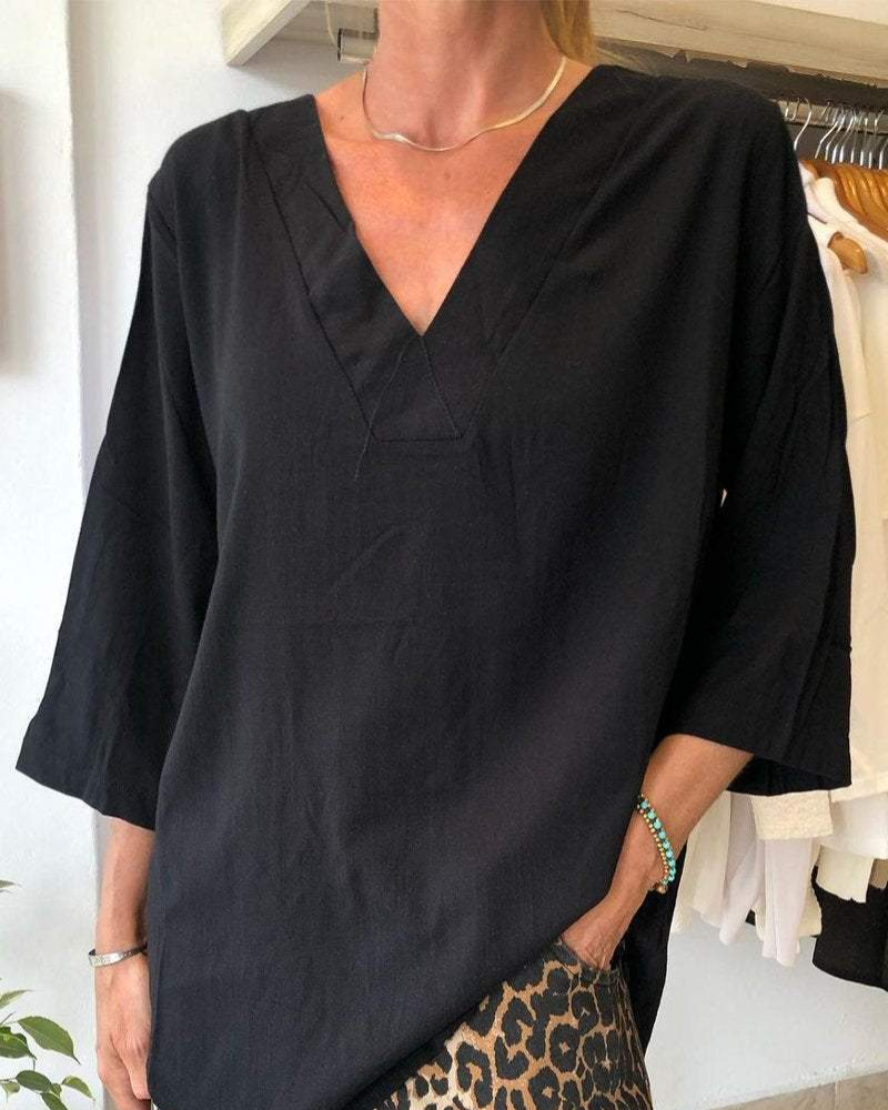 Camisa Holgada de Mujer con Cuello en V Elegante