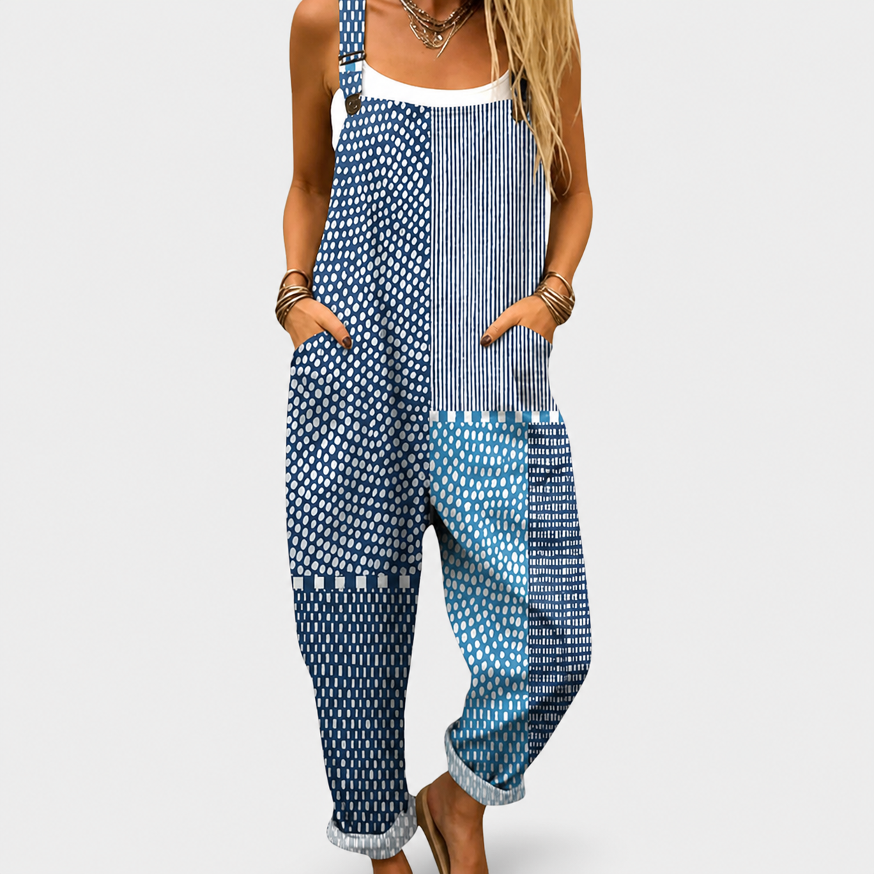 Azalea | Nautical Blue Floral Strap Jumpsuit
