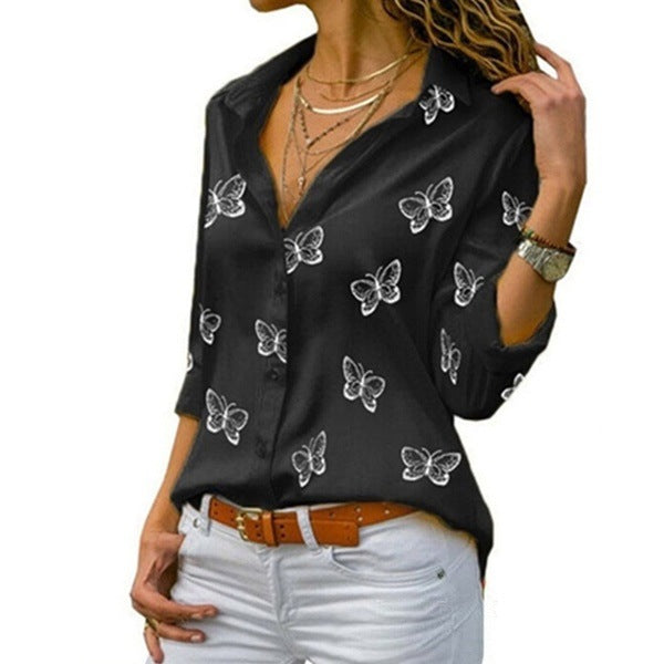 Blusa Holgada con Estampado de Mariposas Femenina