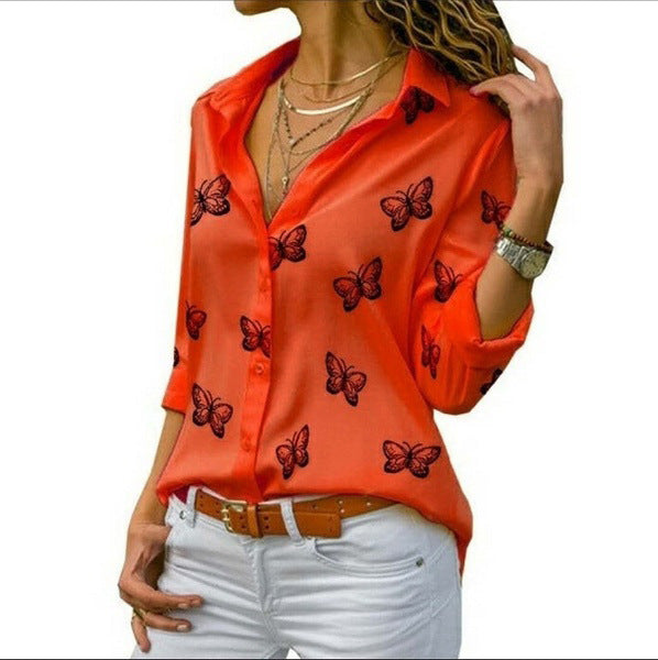 Blusa Holgada con Estampado de Mariposas Femenina