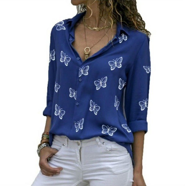 Blusa Holgada con Estampado de Mariposas Femenina