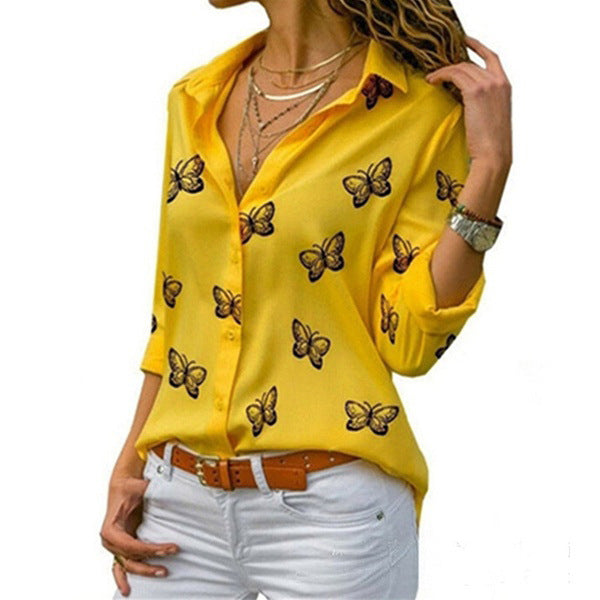 Blusa Holgada con Estampado de Mariposas Femenina
