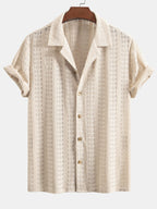 Conjunto Camisa Cubana Jacquard Floral y Pantalón Recto