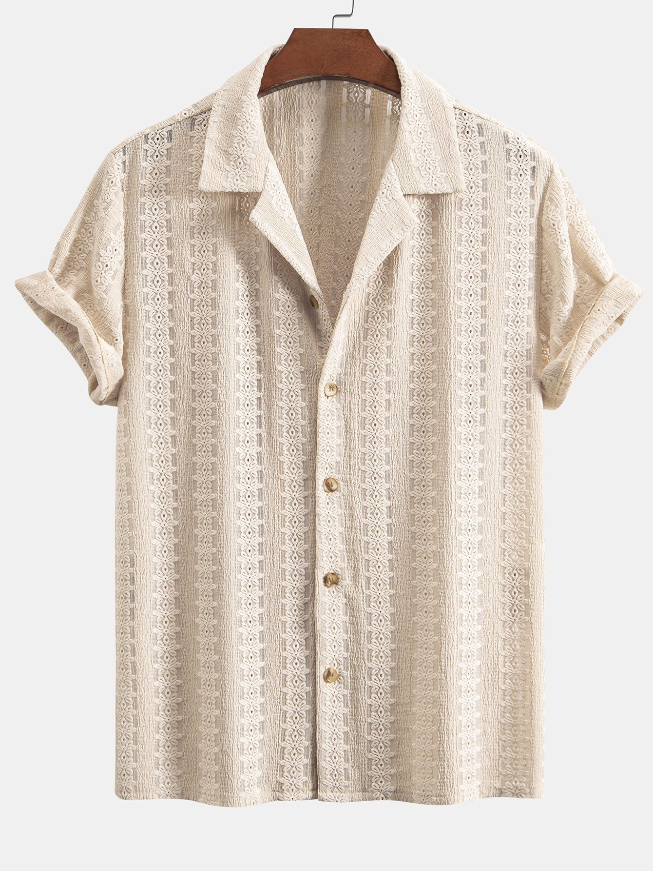 Conjunto Camisa Cubana Jacquard Floral y Pantalón Recto