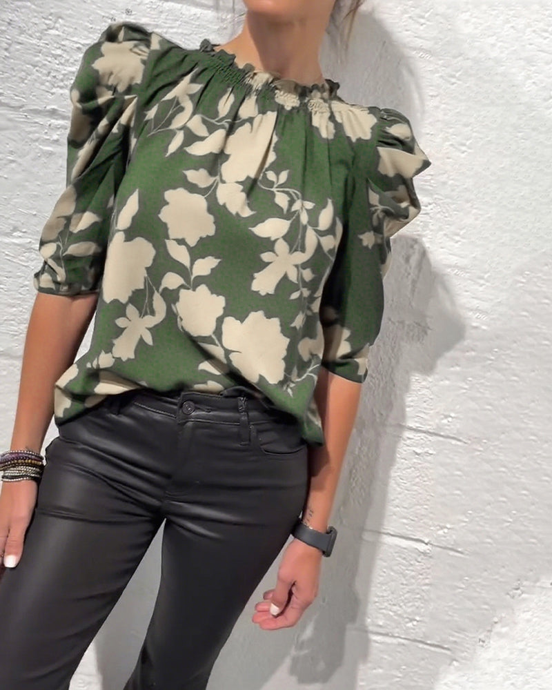 Blusa De Mujer Con Manga Abullonada Y Volantes