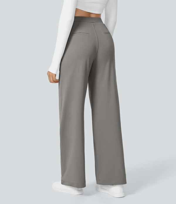 Pantalón Elegante Pierna Ancha De Tiro Alto Mujer