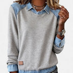 Jersey Casual De Mujer De Manga Larga Con Cuello