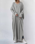 Long-Sleeve Long Dress with V-Neck