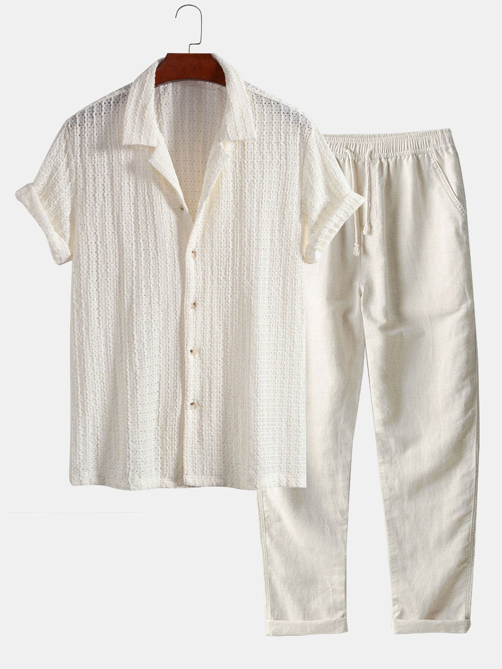 Conjunto Camisa Cubana Jacquard y Pantalón Recto de Lino
