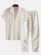 Conjunto Camisa Cubana Jacquard y Pantalón Recto de Lino