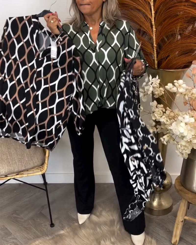 Blusa Mujer Estampado Geométrico Corte Holgado