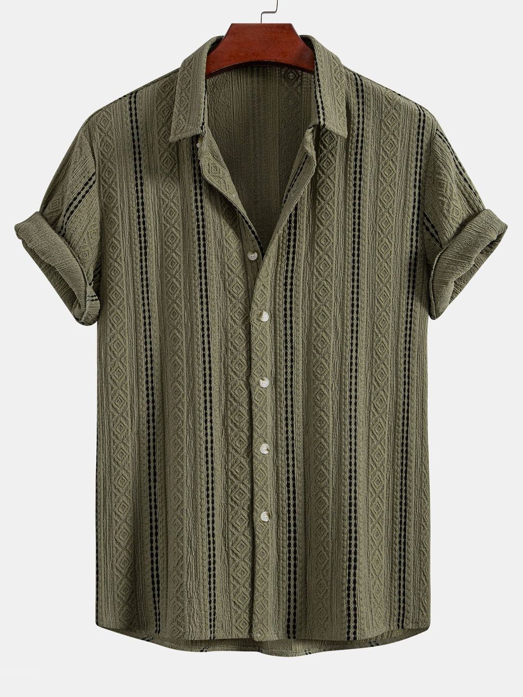 Conjunto Camisa Jacquard a Rayas y Pantalón Recto