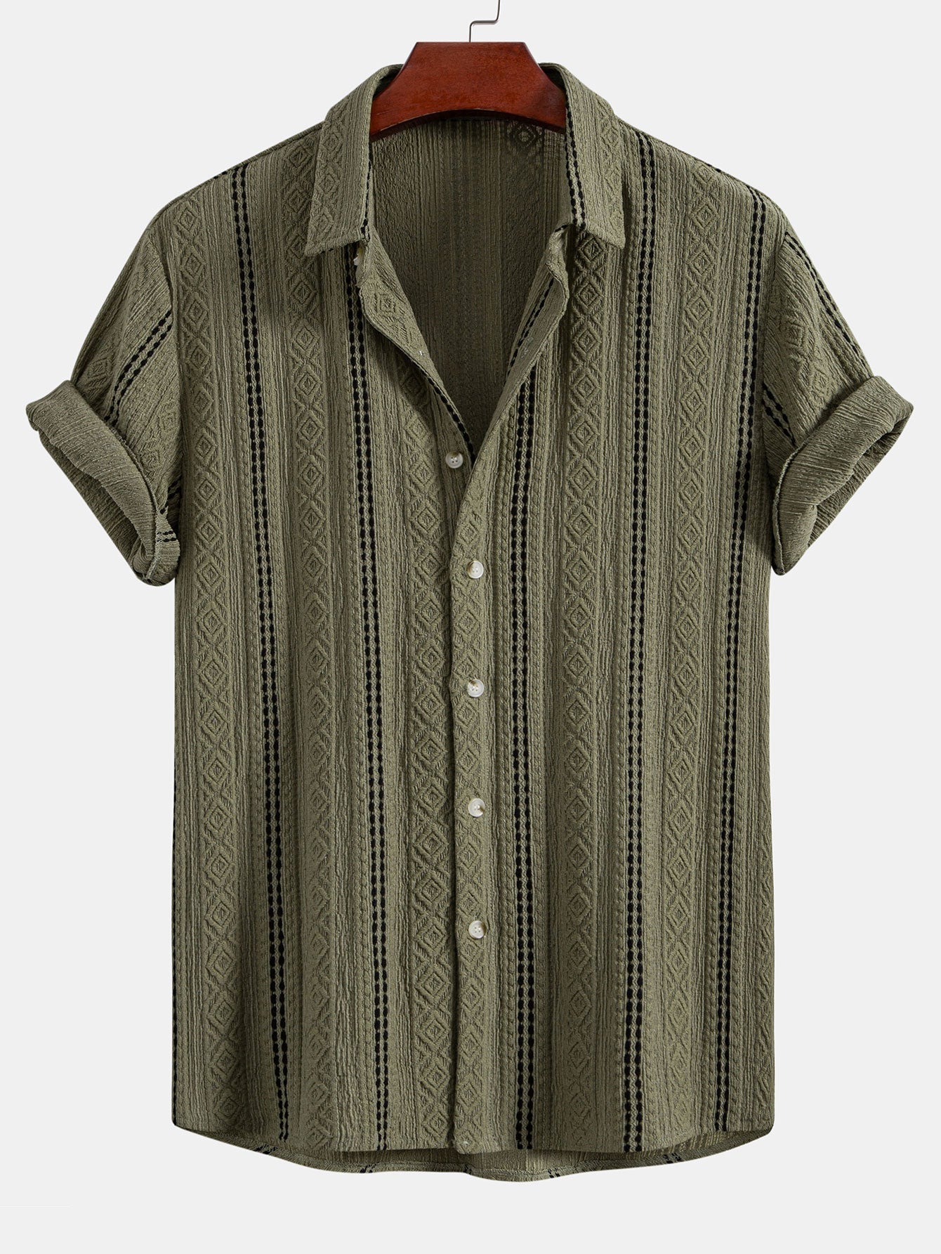 Conjunto Camisa Jacquard a Rayas y Pantalón Recto