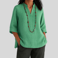 Women's Linen Blouse with Relaxed V-Neck