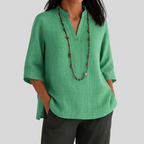 Blusa De Lino De Mujer Con Cuello En V Relajado
