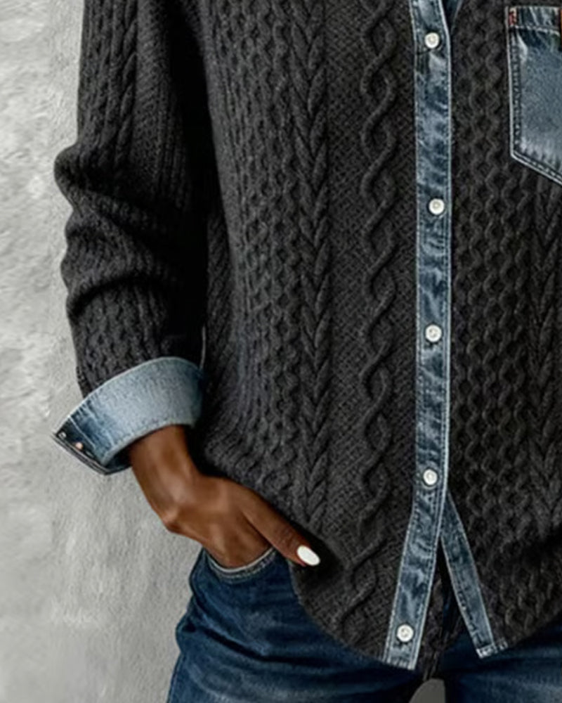 Herrenhemd Langarm mit Denim-Details Casual
