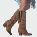 Women's Boho Cowboy Boots with Fringe and Mid Heel