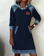 Vestido Sudadera con Capucha y Paneles a Contraste