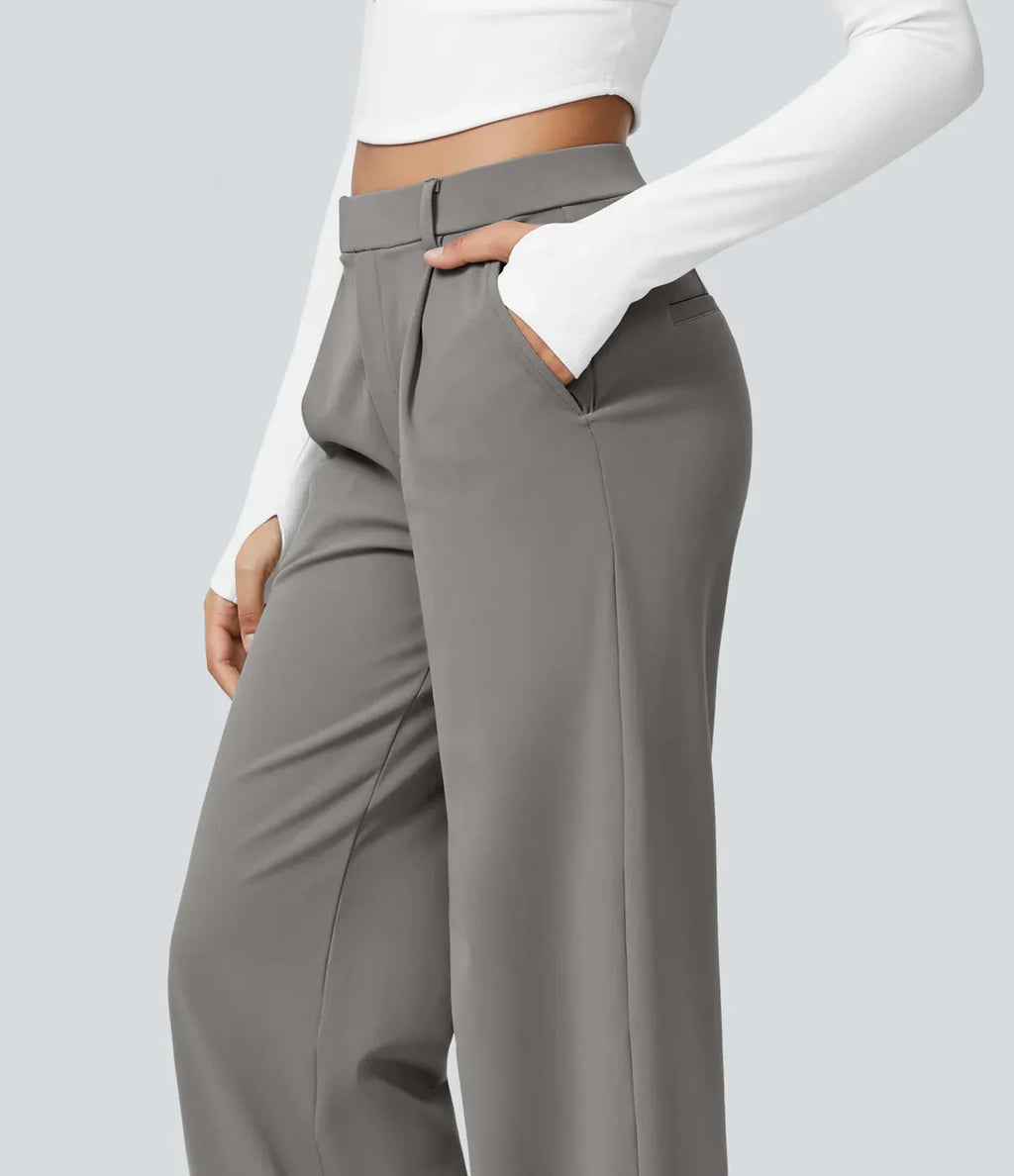 Pantalón Elegante Pierna Ancha De Tiro Alto Mujer