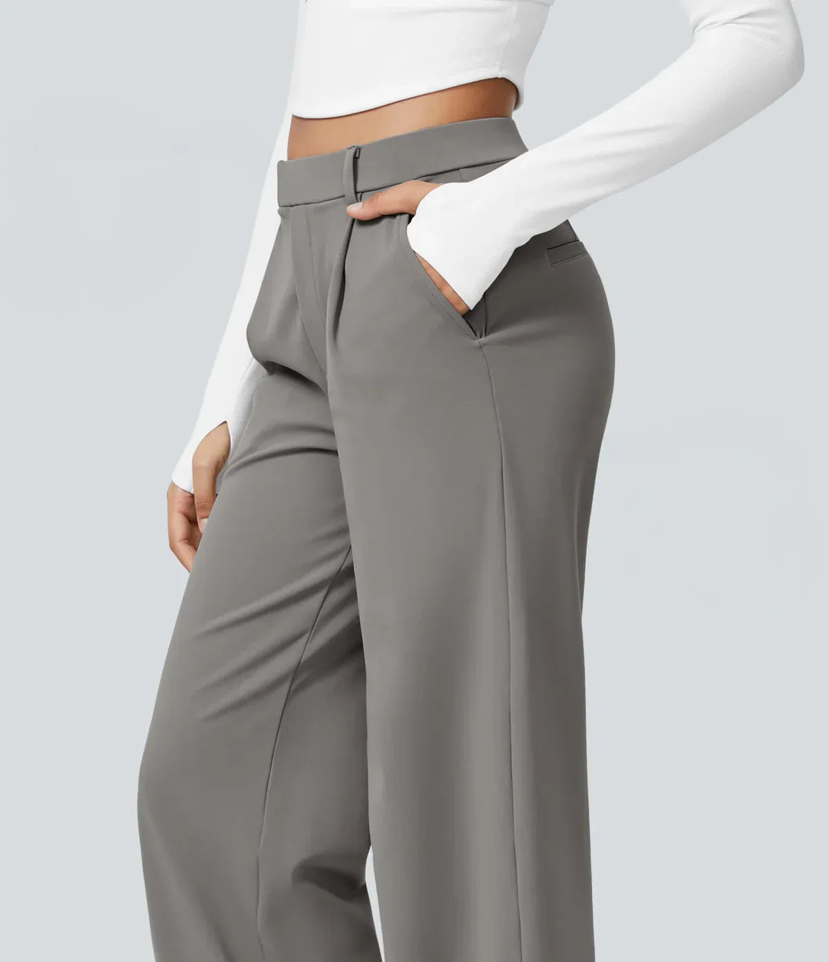 Pantalón Elegante Pierna Ancha De Tiro Alto Mujer