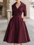 Vestido Midi de Satén Vintage con Escote Drapeado