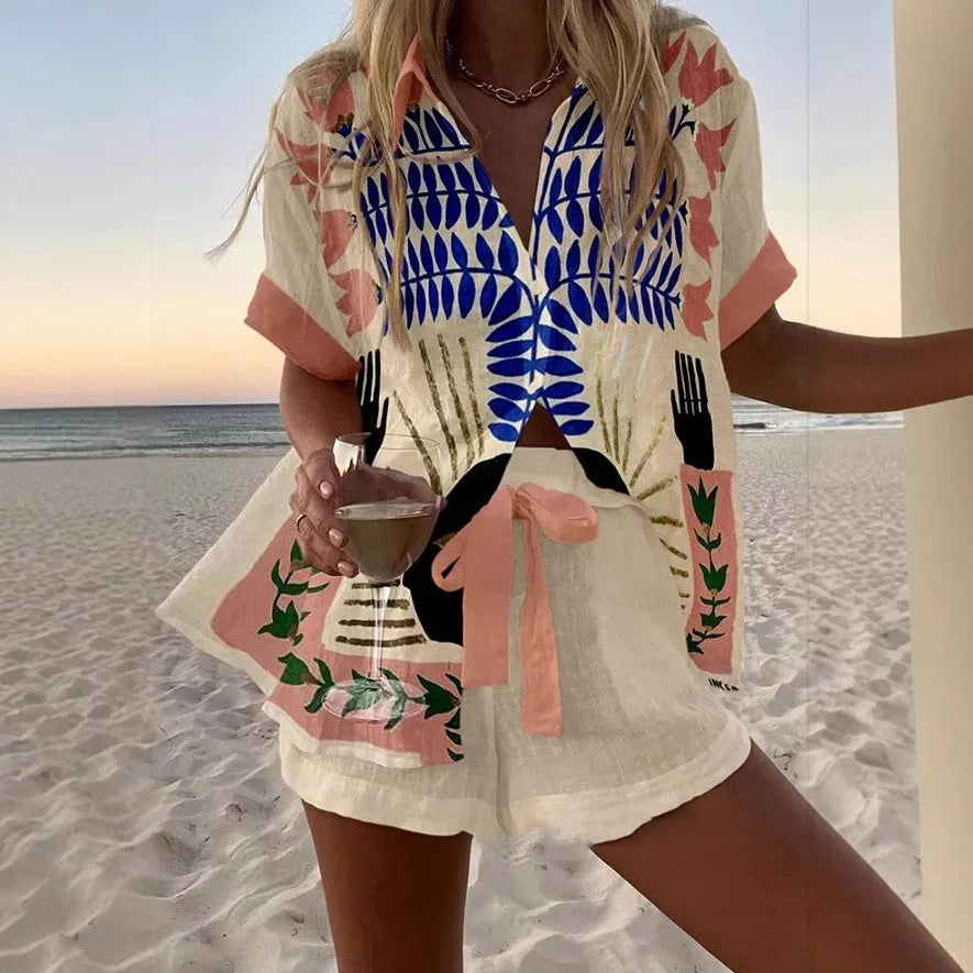 Conjunto Camiseta y Shorts Lino Algodón Mujer