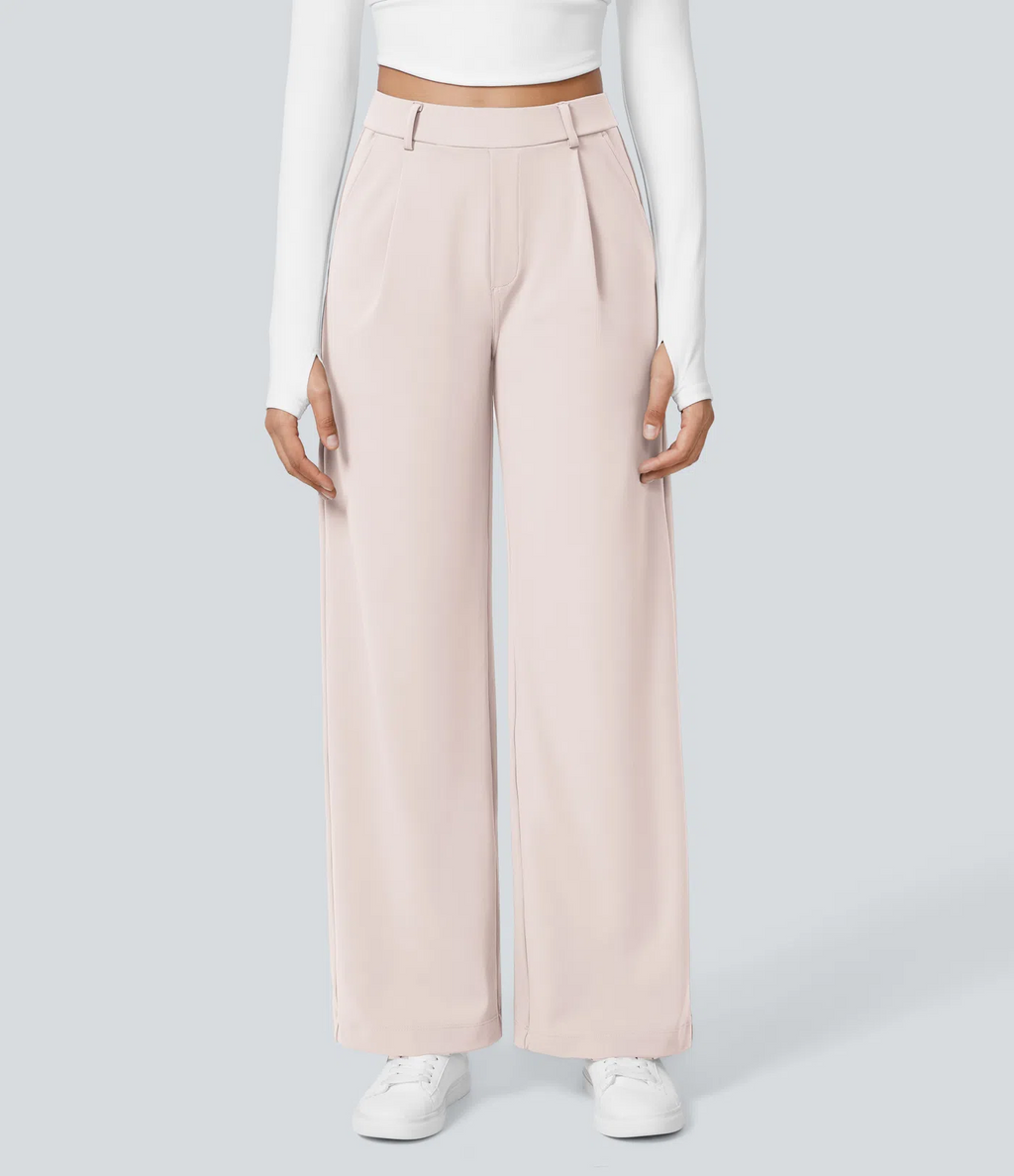 Pantalón Elegante Pierna Ancha De Tiro Alto Mujer