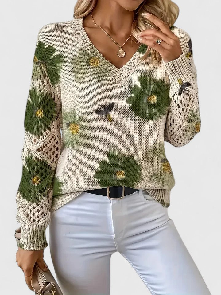 Elegantes Jersey mit Blumenmuster und luftigen Ärmeln