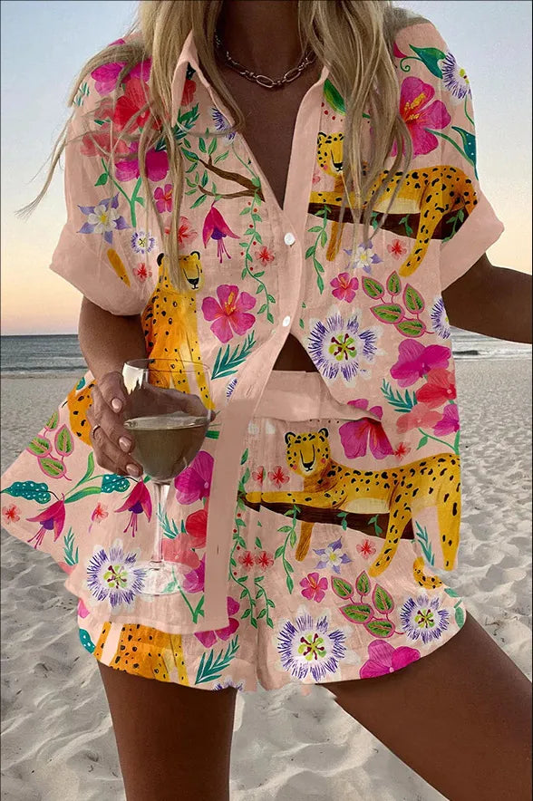 Conjunto Camiseta y Shorts Lino Algodón Mujer