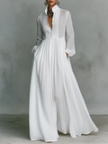 Maxi Dress in Cotton and Linen with Stand Collar