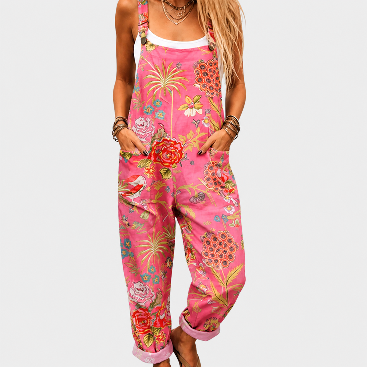 Limon | Green Yellow Floral Strap Jumpsuit