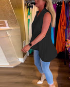 Blusa Sin Mangas Con Volantes y Cuello Solapa