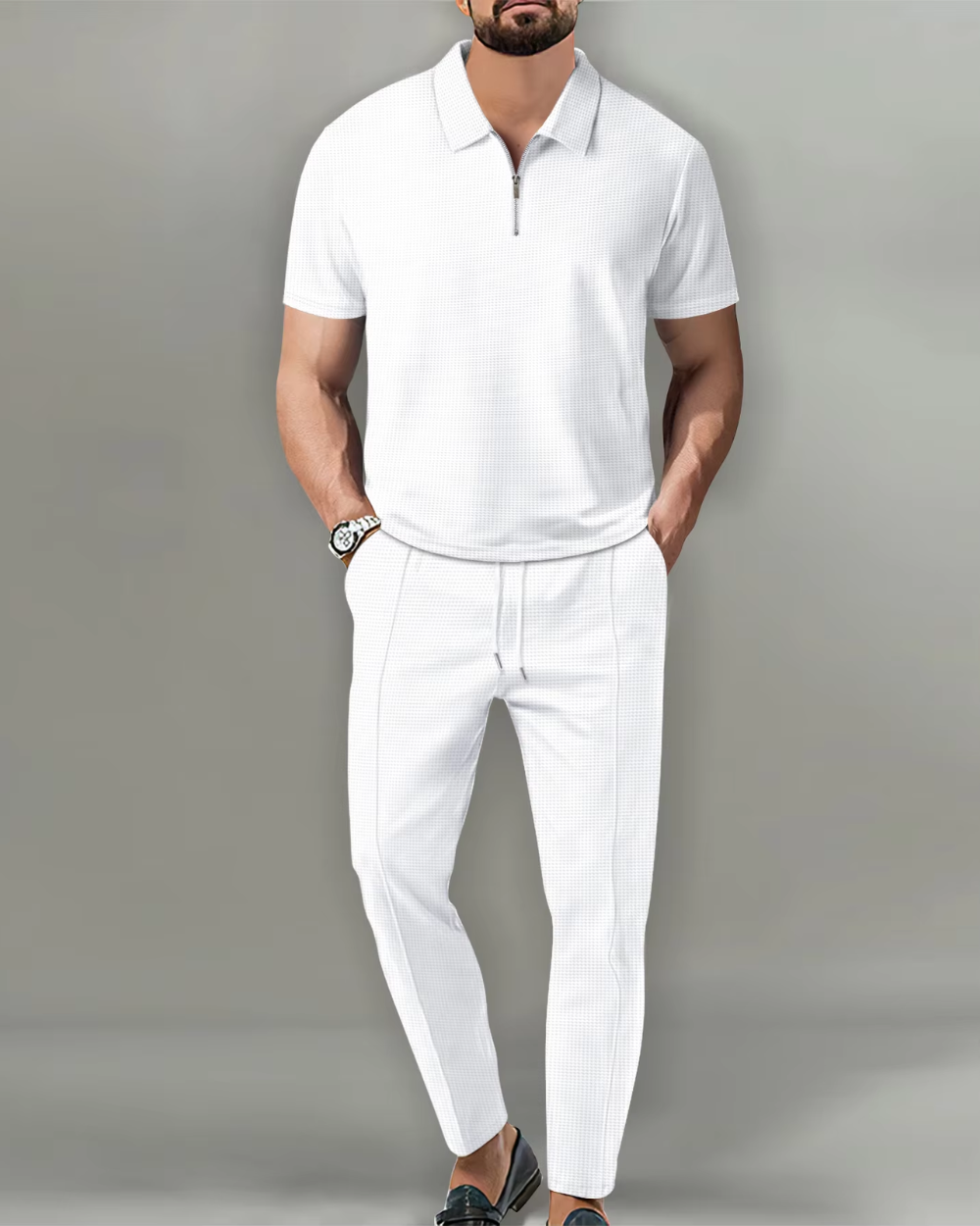 Conjunto Polo con Cremallera de 2 Piezas Elegante